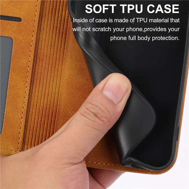 For Samsung Galaxy A06 Case Calf Texture PU Leather Phone Cover with Wallet