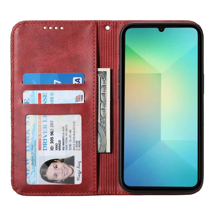 For Samsung Galaxy A06 Case Calf Texture PU Leather Phone Cover with Wallet
