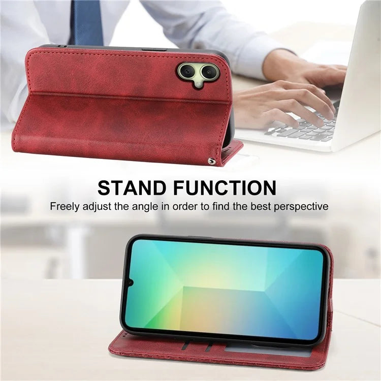 For Samsung Galaxy A06 Case Calf Texture PU Leather Phone Cover with Wallet