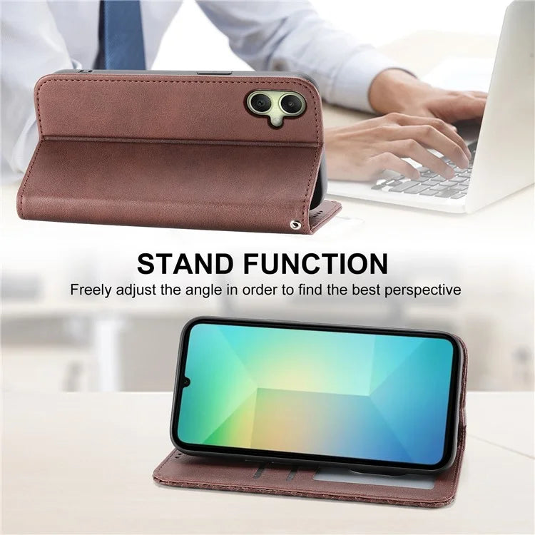 For Samsung Galaxy A06 Case Calf Texture PU Leather Phone Cover with Wallet