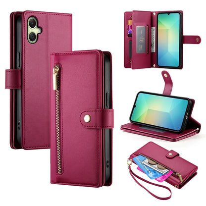 DF-011 For Samsung Galaxy A06 Case Zipper Pocket Wallet Leather Phone Cover with Straps