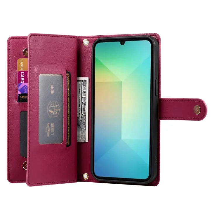 DF-011 For Samsung Galaxy A06 Case Zipper Pocket Wallet Leather Phone Cover with Straps