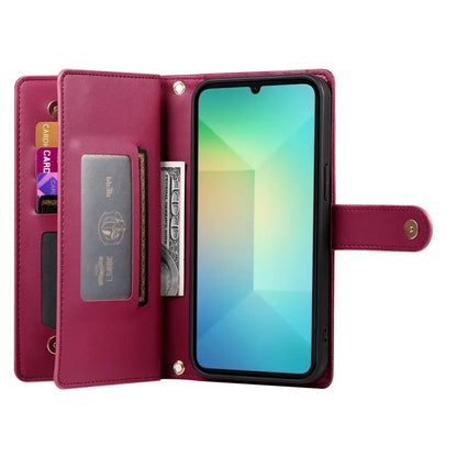 DF-011 For Samsung Galaxy A06 Case Zipper Pocket Wallet Leather Phone Cover with Straps