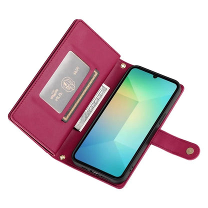 DF-011 For Samsung Galaxy A06 Case Zipper Pocket Wallet Leather Phone Cover with Straps