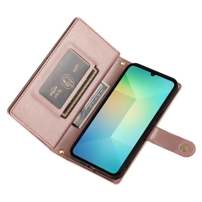 DF-011 For Samsung Galaxy A06 Case Zipper Pocket Wallet Leather Phone Cover with Straps