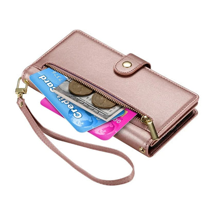 DF-011 For Samsung Galaxy A06 Case Zipper Pocket Wallet Leather Phone Cover with Straps
