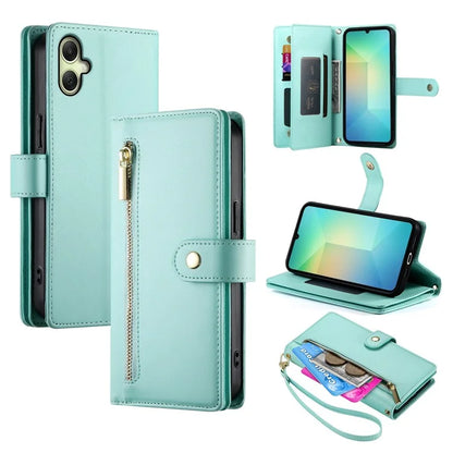 DF-011 For Samsung Galaxy A06 Case Zipper Pocket Wallet Leather Phone Cover with Straps