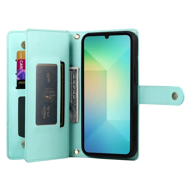DF-011 For Samsung Galaxy A06 Case Zipper Pocket Wallet Leather Phone Cover with Straps