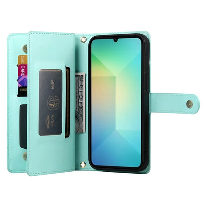 DF-011 For Samsung Galaxy A06 Case Zipper Pocket Wallet Leather Phone Cover with Straps