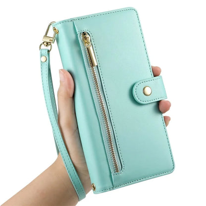 DF-011 For Samsung Galaxy A06 Case Zipper Pocket Wallet Leather Phone Cover with Straps