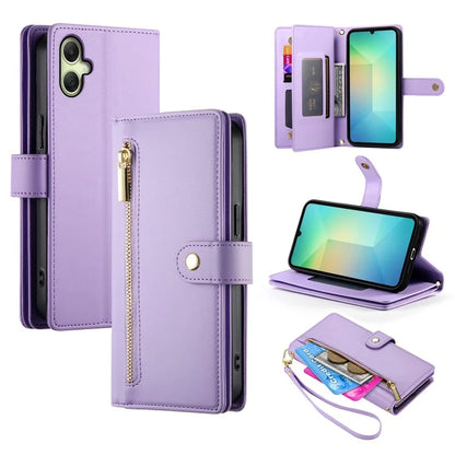 DF-011 For Samsung Galaxy A06 Case Zipper Pocket Wallet Leather Phone Cover with Straps