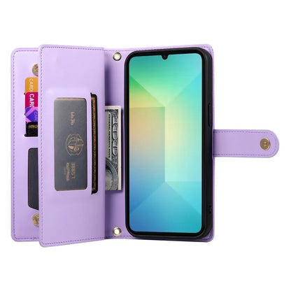 DF-011 For Samsung Galaxy A06 Case Zipper Pocket Wallet Leather Phone Cover with Straps