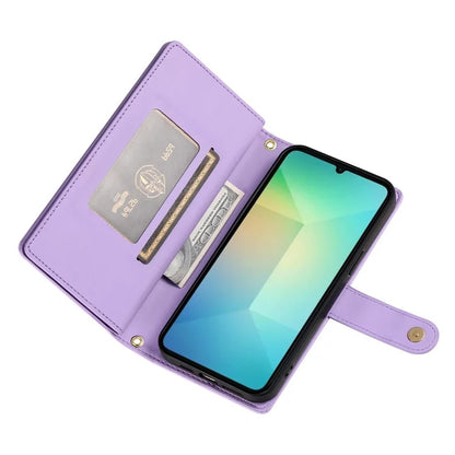 DF-011 For Samsung Galaxy A06 Case Zipper Pocket Wallet Leather Phone Cover with Straps