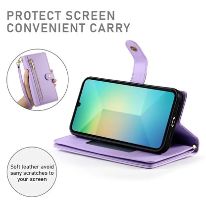 DF-011 For Samsung Galaxy A06 Case Zipper Pocket Wallet Leather Phone Cover with Straps