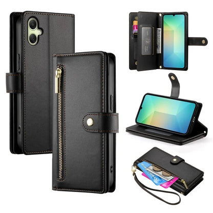 DF-011 For Samsung Galaxy A06 Case Zipper Pocket Wallet Leather Phone Cover with Straps