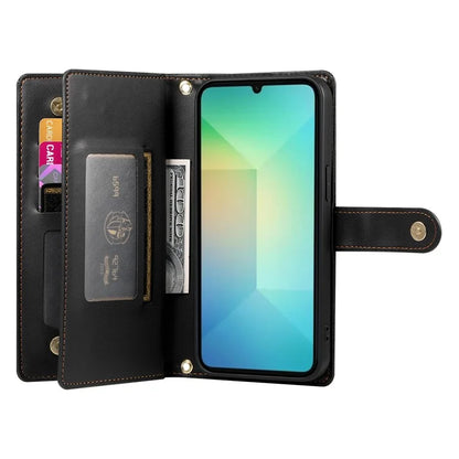DF-011 For Samsung Galaxy A06 Case Zipper Pocket Wallet Leather Phone Cover with Straps