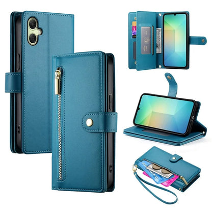 DF-011 For Samsung Galaxy A06 Case Zipper Pocket Wallet Leather Phone Cover with Straps