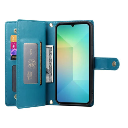 DF-011 For Samsung Galaxy A06 Case Zipper Pocket Wallet Leather Phone Cover with Straps