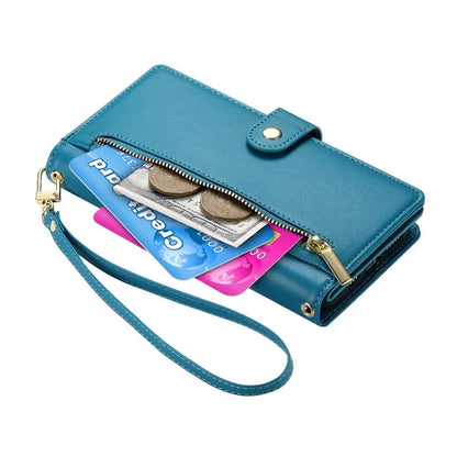 DF-011 For Samsung Galaxy A06 Case Zipper Pocket Wallet Leather Phone Cover with Straps