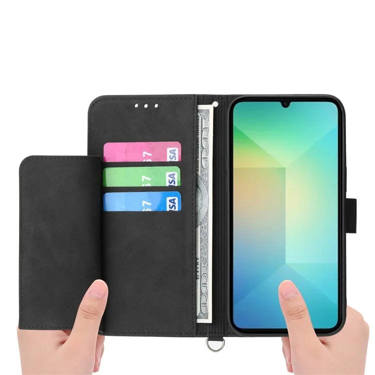 For Samsung Galaxy A06 Case Flower Pattern PU Leather Wallet Phone Cover with Strap