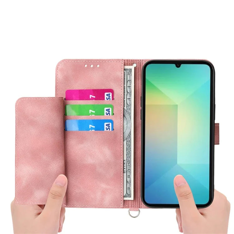 For Samsung Galaxy A06 Case Flower Pattern PU Leather Wallet Phone Cover with Strap