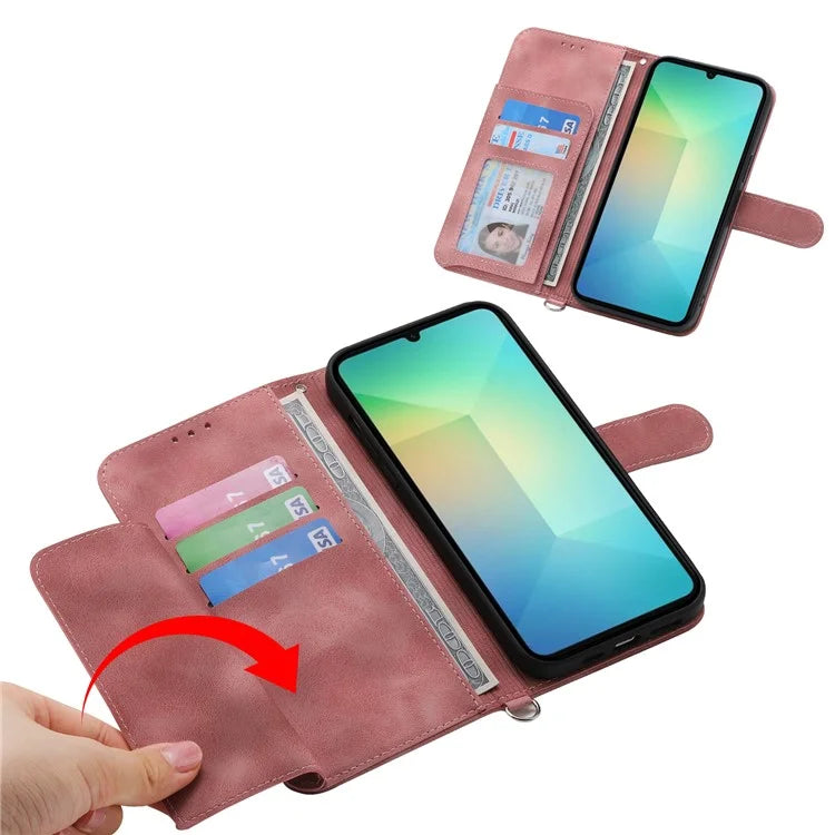 For Samsung Galaxy A06 Case Flower Pattern PU Leather Wallet Phone Cover with Strap