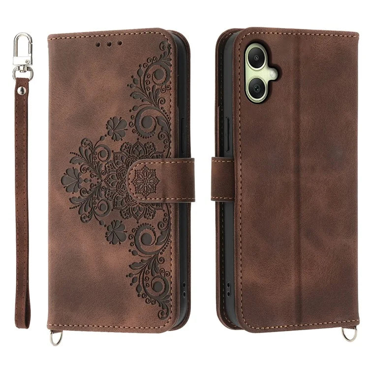For Samsung Galaxy A06 Case Flower Pattern PU Leather Wallet Phone Cover with Strap