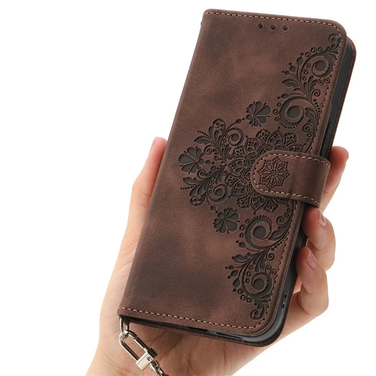 For Samsung Galaxy A06 Case Flower Pattern PU Leather Wallet Phone Cover with Strap