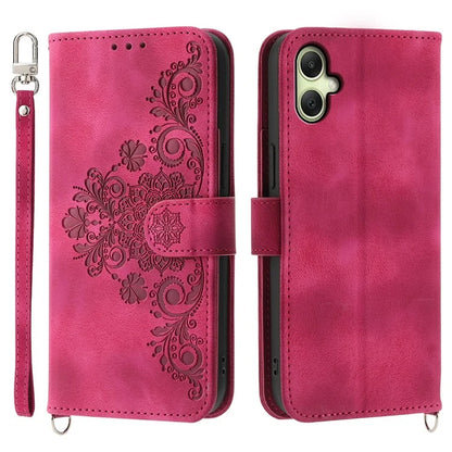 For Samsung Galaxy A06 Case Flower Pattern PU Leather Wallet Phone Cover with Strap