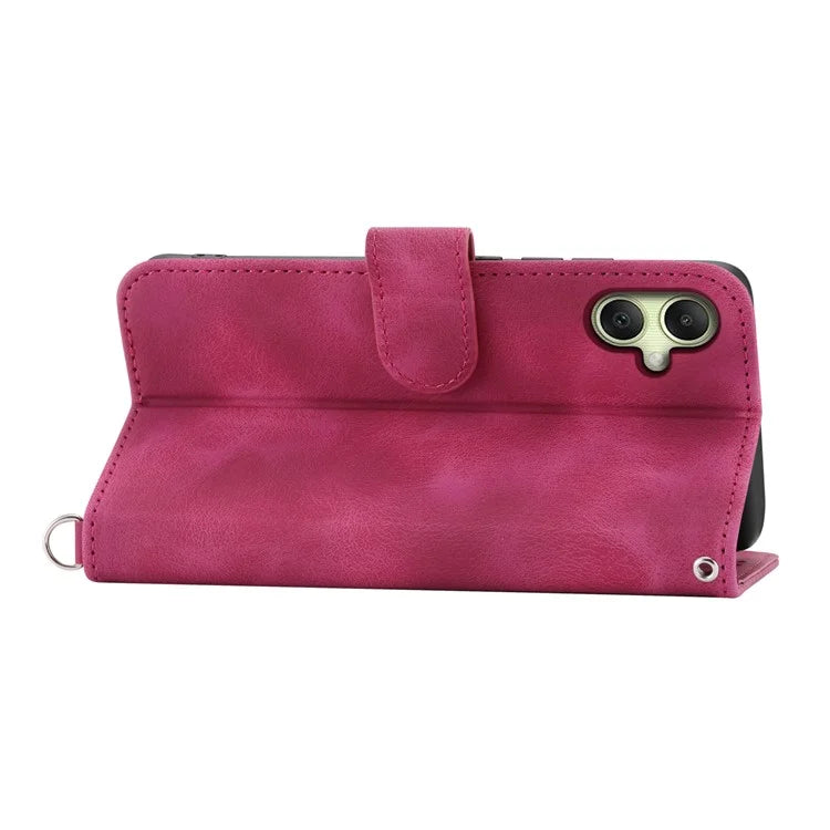 For Samsung Galaxy A06 Case Flower Pattern PU Leather Wallet Phone Cover with Strap