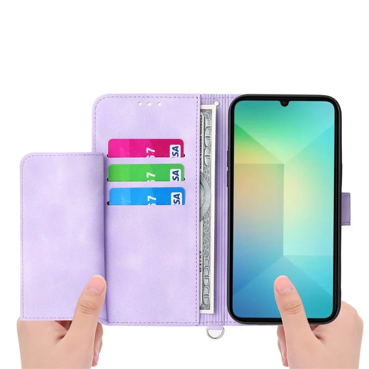 For Samsung Galaxy A06 Case Flower Pattern PU Leather Wallet Phone Cover with Strap
