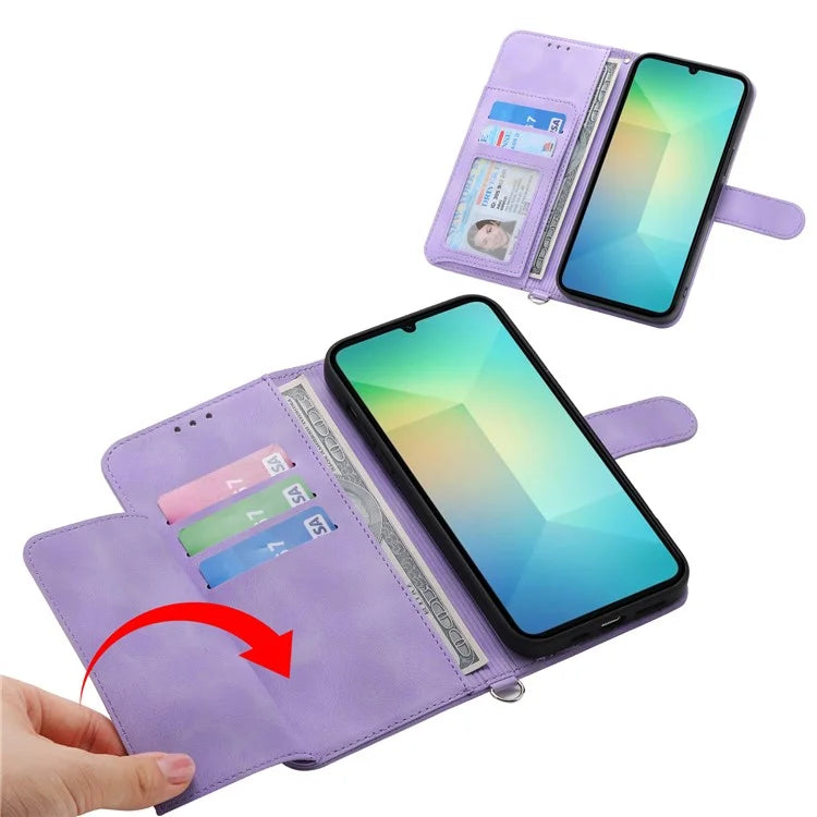 For Samsung Galaxy A06 Case Flower Pattern PU Leather Wallet Phone Cover with Strap