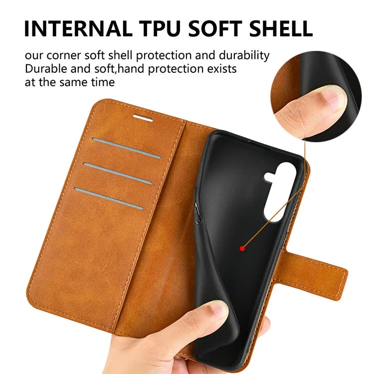For Samsung Galaxy A16 5G Stand Case Anti-Scratch Calf Texture Leather Phone Cover