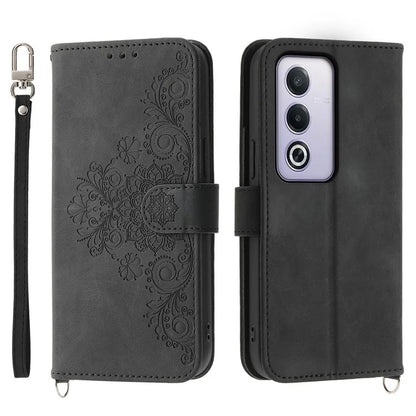 For Oppo A3 Pro (Global) 5G Case Flower Pattern PU Leather Wallet Phone Cover with Strap
