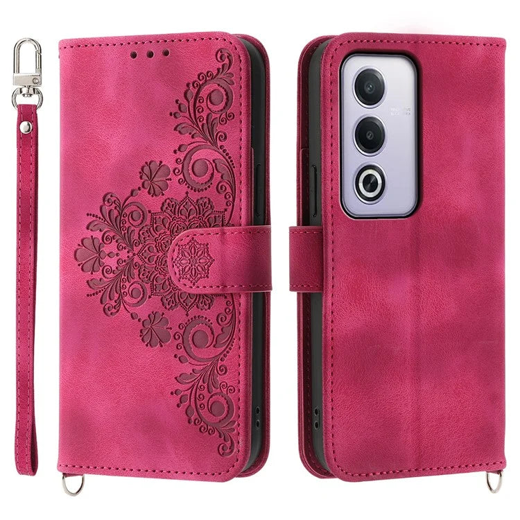 For Oppo A3 Pro (Global) 5G Case Flower Pattern PU Leather Wallet Phone Cover with Strap
