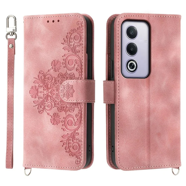 For Oppo A3 Pro (Global) 5G Case Flower Pattern PU Leather Wallet Phone Cover with Strap