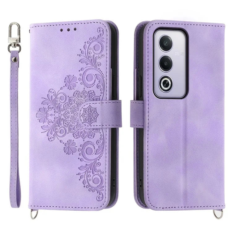 For Oppo A3 Pro (Global) 5G Case Flower Pattern PU Leather Wallet Phone Cover with Strap