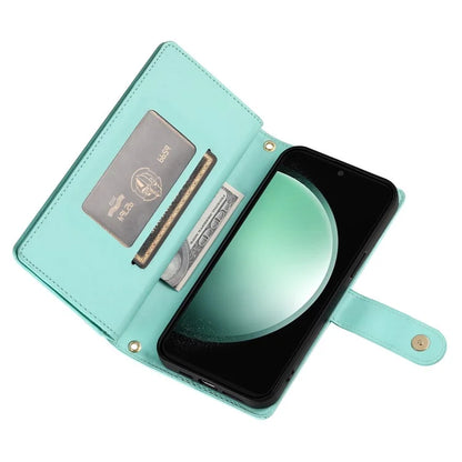 DF-011 For Samsung Galaxy S24 FE Case Zipper Pocket Wallet Leather Phone Cover with Straps