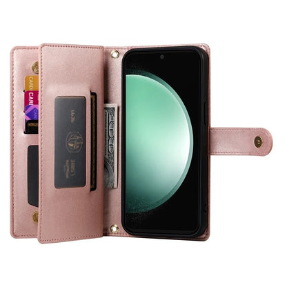 DF-011 For Samsung Galaxy S24 FE Case Zipper Pocket Wallet Leather Phone Cover with Straps
