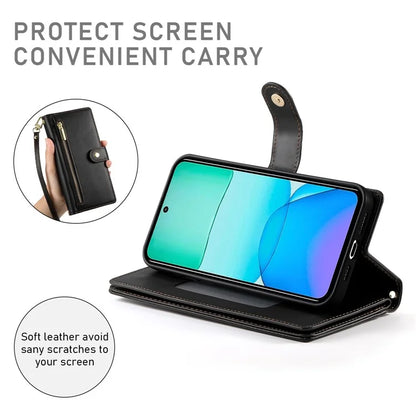 DF-011 For Xiaomi Redmi 13 4G / 13 5G Case Zipper Pocket Wallet Leather Phone Cover with Straps