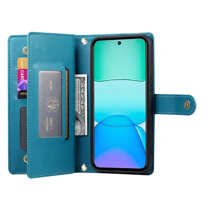 DF-011 For Xiaomi Redmi 13 4G / 13 5G Case Zipper Pocket Wallet Leather Phone Cover with Straps