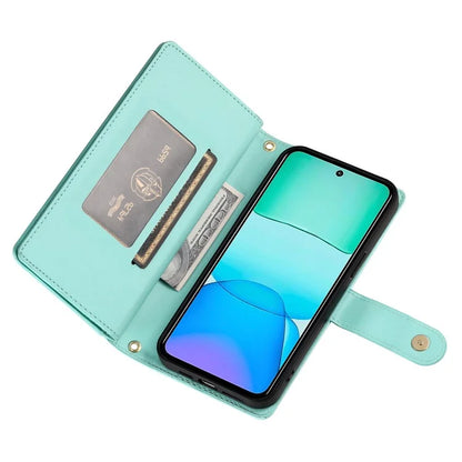 DF-011 For Xiaomi Redmi 13 4G / 13 5G Case Zipper Pocket Wallet Leather Phone Cover with Straps