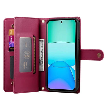 DF-011 For Xiaomi Redmi 13 4G / 13 5G Case Zipper Pocket Wallet Leather Phone Cover with Straps