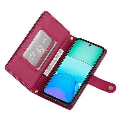 DF-011 For Xiaomi Redmi 13 4G / 13 5G Case Zipper Pocket Wallet Leather Phone Cover with Straps