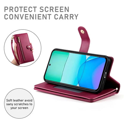 DF-011 For Xiaomi Redmi 13 4G / 13 5G Case Zipper Pocket Wallet Leather Phone Cover with Straps
