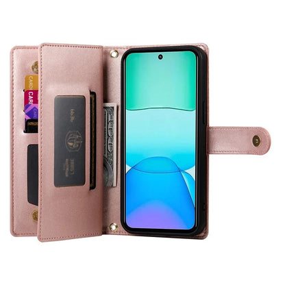 DF-011 For Xiaomi Redmi 13 4G / 13 5G Case Zipper Pocket Wallet Leather Phone Cover with Straps