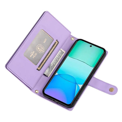 DF-011 For Xiaomi Redmi 13 4G / 13 5G Case Zipper Pocket Wallet Leather Phone Cover with Straps