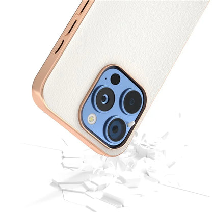 ABEEL For iPhone 16 Pro Case Electroplating Genuine Cow Leather PC Phone Cover