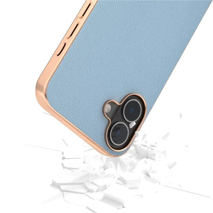 ABEEL For iPhone 16 Plus Case Electroplating Genuine Cow Leather PC Phone Cover