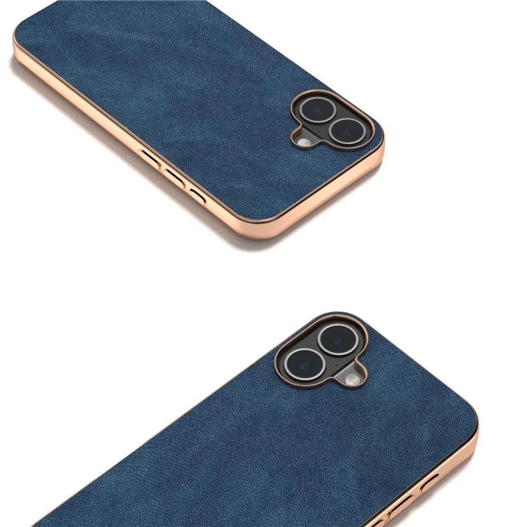 For iPhone 16 Case Electroplating PC Leather Shockproof Back Cover